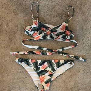 Wrap around bikini with tropical floral print
